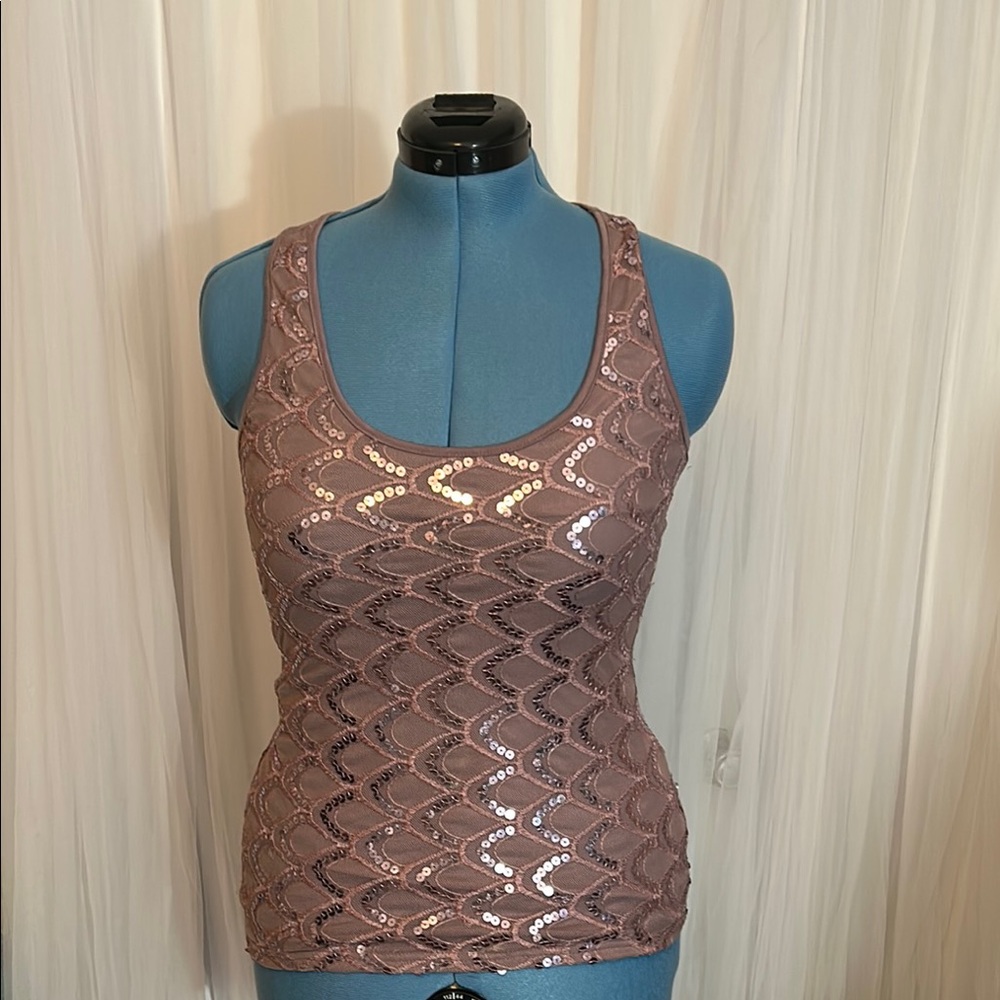Charlotte Russe Gold Sequin Fitted Tank Top